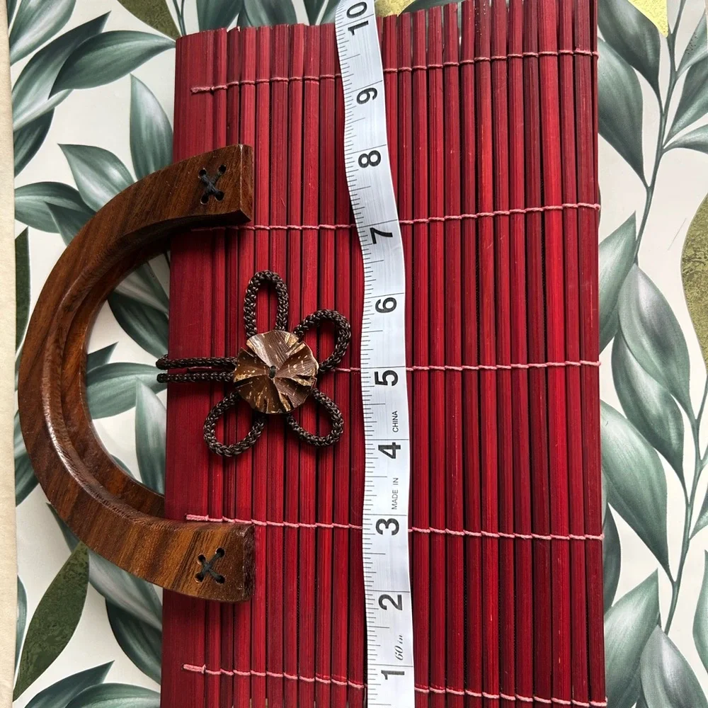 Elegant Red Bamboo Clutch with Wooden Handle